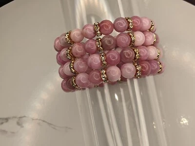Pink Lemonade Beaded Bracelet With Gold And Silver Rhinestones 🍋 - Image 1 of 2