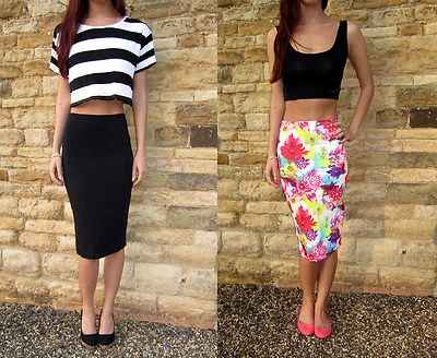 EXTRA LONG TALL Jersey Tube Skirt Midi Length Plain Print Size 8 10 12 14 16 18 - Image 1 of 2