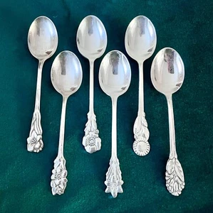 Vintage PRIMA NS ALP Spoons 4" Silver Plate set Of 6 Floral Patterns. Sweden - Picture 1 of 2