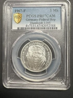 GERMANY. 1967, 5 Mark, Silver, F - PCGS PR67 - W&A von Humboldt, Stuttgart - Image 1 of 4