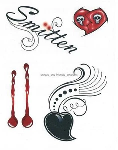 HOJA GRANDE DISEÑOS GÓTICOS HERIDOS, CORAZONES, SANGRE GOTEANDO TATUAJE TEMPORAL - Imagen 1 de 1