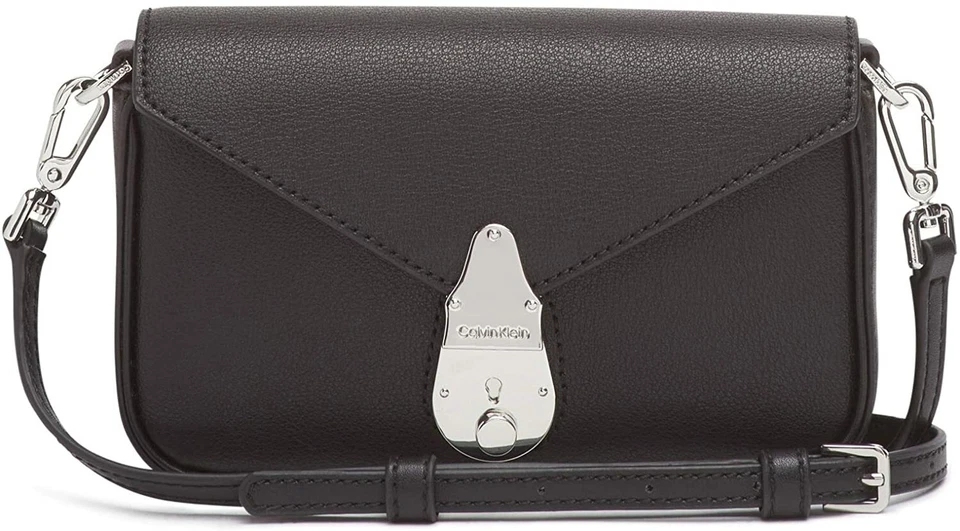 Calvin Klein Lock 100 Leather Small Crossbody Bag Black Purse