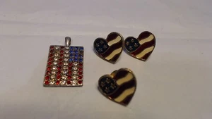 USA Flag Patriotic Rhinestone Pendant BY GUESS Earrings and Lapel Pin BY AVON - Picture 1 of 4