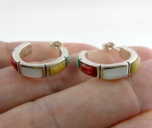Orecchini a cerchio con borchie multipietra argento sterling sud-occidentale 925 5,4 g 0,75 pollici - Foto 1 di 13