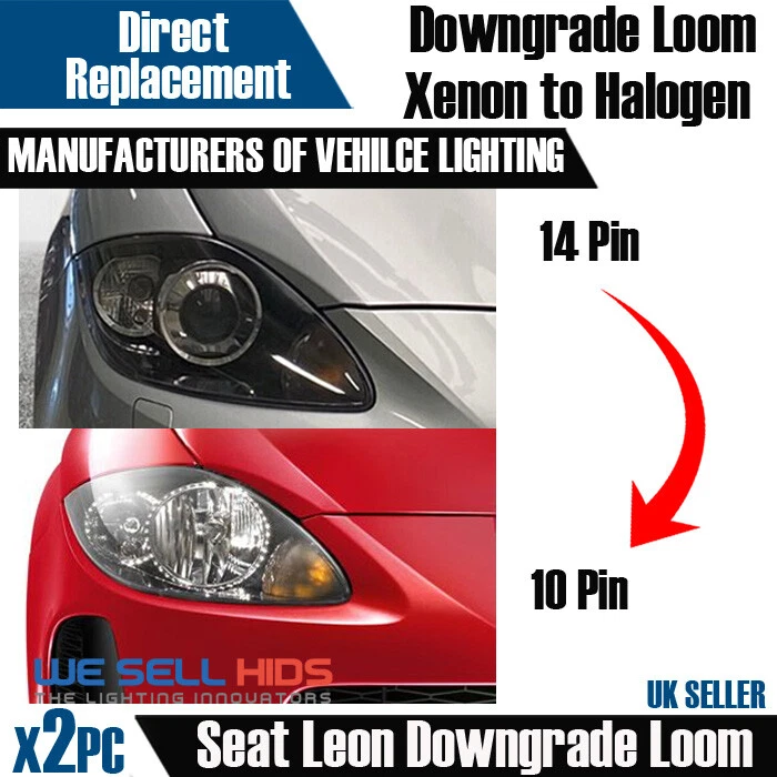 Seat Leon MK2 Bi Xenon to Halogen Headlight Adapters DRL Wiring Loom Harness H7 - Image 1 of 1