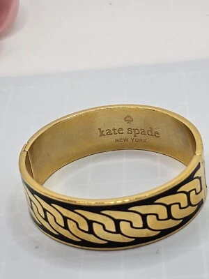 Kate Spade New York Goldtone Black Enamel Wide Bangle Bracelet Chain Link Design - Image 1 of 4
