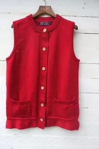Woolovers traditional Guernsey sleeveless cardigan red 100% new wool chunky M - Picture 1 of 7