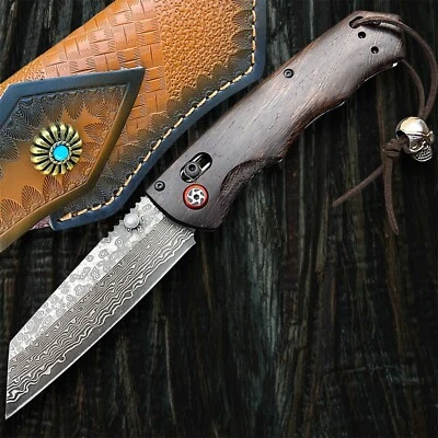 Premium Damascus Folding Knife – 67-Layer VG10 Tanto Blade, Ebony Wood Handle - Image 1 of 4