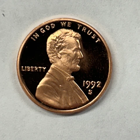 1992 S Proof Lincoln Cent from Proof Set Cover