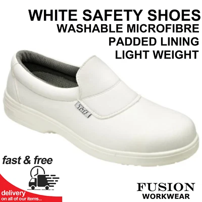 TUF. TUF CLASSIC. SUPERTOUCH. WHITE SAFETY SHOES,SLIP ON,MICROFIBRE UPPERS,ANTISLIP SOLE,FW81. STEEL TOE CAP