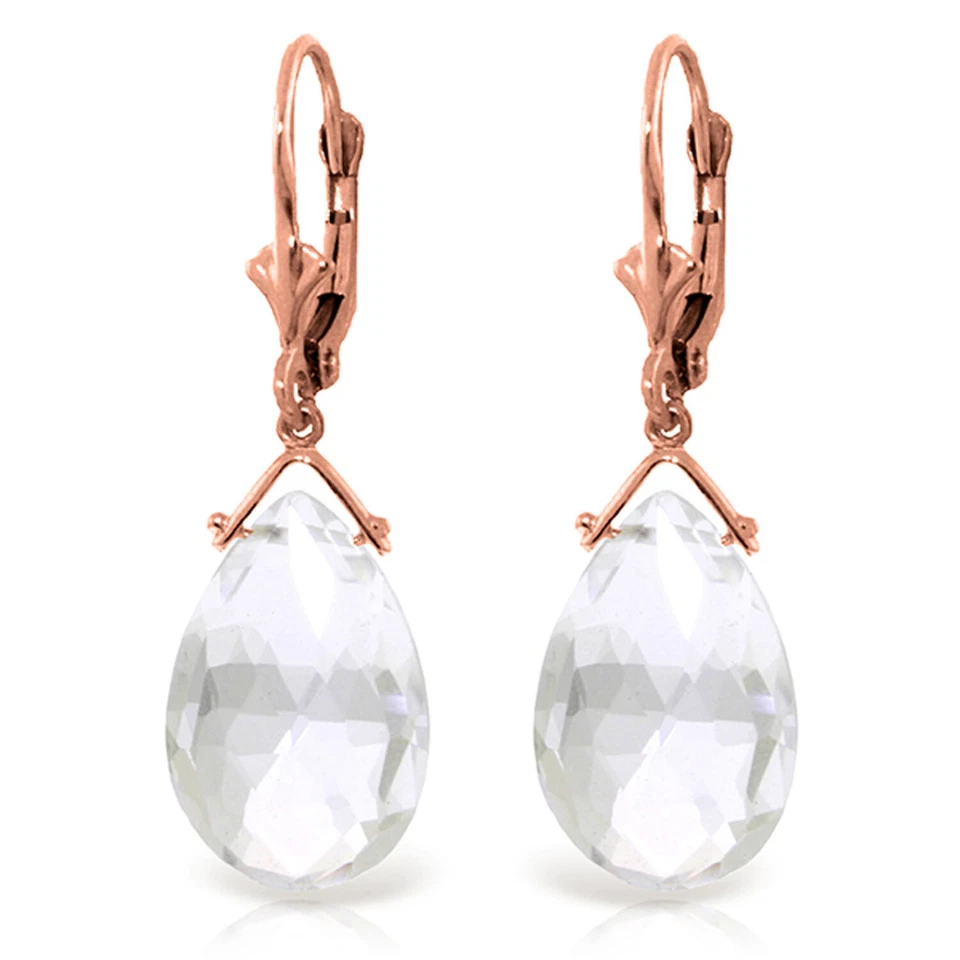 Pendientes de topacio blanco briolette de oro rosa macizo de 14K de 10,2 CTW Foto 1 de 1