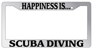 Chrome METAL License Plate Frame HAPPINESS IS...SCUBA DIVING - Picture 1 of 1