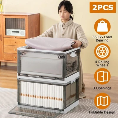 2 Packs 27L/56L Storage Bins with Lids Collapsible Wardrobe Organizer Container - Image 1 of 4