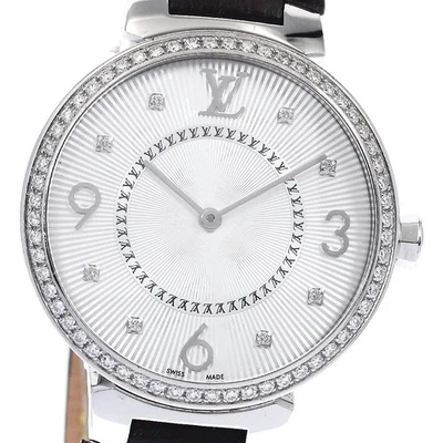 Reloj de cuarzo para dama Louis Vuitton Tambour Q13ML con bisel de diamantes esfera plateada_891996 Foto 1 de 4