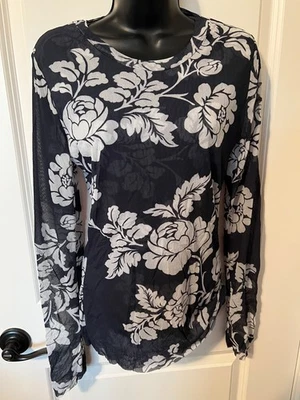 SWEET PEA NORDSTROM XL НОВЫЙ С ЯРЛЫКАМИ $58 ВЕРХНЯЯ ФУТБОЛКА ТОНКИЙ STACY FRATI СИНИЙ ЦВЕТОЧНЫЙ НЕЙЛОН - Изображение 1 из 3