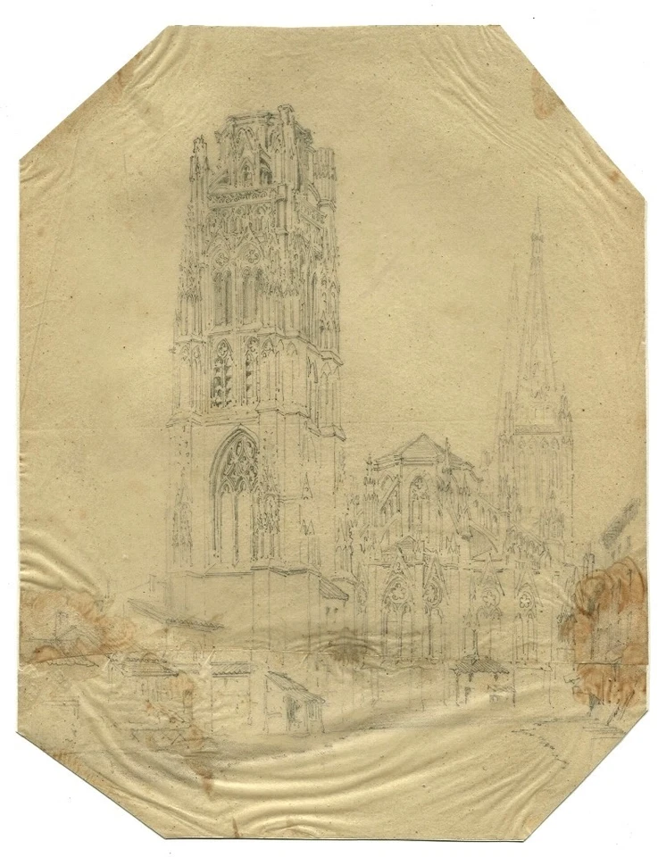 Une Cathédrale - Dessin original ancien - Photo 1/1
