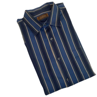 Tasso Elba Mens Blue Black Striped Long Sleeve Button Down Dress Shirt- L Foto 1 de 4