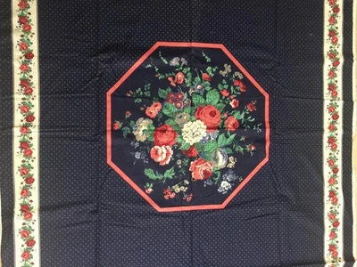 Tecido acolchoado corte 3yd 30" painel floral borda azul escuro algodão estilo retrô - Imagem 1 de 4