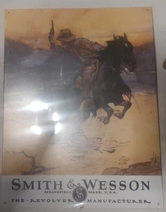 Smith and Wesson Revolver Manufacture Tin Metal Sign Wall Garage Classic - Picture 1 of 1