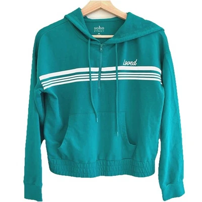Sudadera con capucha Soho Street para mujer verde azulado azul 1/2 cremallera talla S Foto 1 de 4