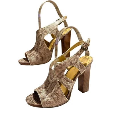 Nine West Miss Priss Punta Abierta Correa de Tobillo Tacón Grueso Tacones de Serpiente Talla 7M Foto 1 de 4