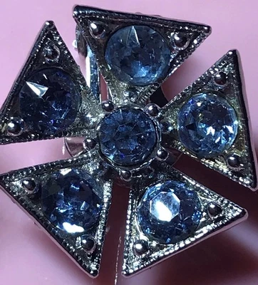 VTG Bogoff Blue Rhinestone Rhodium Plated 17” Choker Necklace Clip Earrings Set - Image 1 of 4