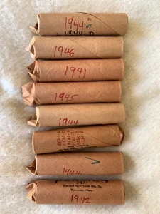 8 rolls of Wheat pennies:1930's 1941 (1), 1942 (1), 1944 (3), 1945 (1), 1946 (1) - Picture 1 of 8