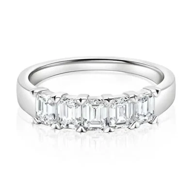 Prong Set Emerald Cut Lab Grown Diamond Band Ring 14K White Gold 1.15Ctw SZ 6.5 - Image 1 of 4
