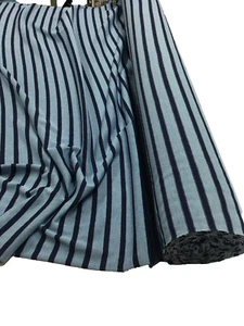 BLUE STRIPED POLY/COTTON JERSEY KNIT FABRIC : 150cm Wide :  $5.00 P/M - Picture 1 of 3