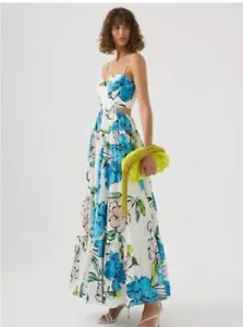 AJE BOTANICAL Tiered Maxi Dress Cool Camelia AU 14 BNWT - Picture 1 of 15
