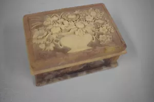 Vintage Genuine Incolay Stone Hinged Jewelry Trinket Box - Vase & Flowers - Picture 1 of 2