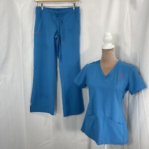 Med Couture Gold Scrubs Set Turquoise Blue V Neck Nursing Doctor XS