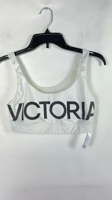 Sutiã esportivo Victorias Secret Sport logotipo grande anos 90 Y2K branco preto tamanho médio.   - Imagem 1 de 4
