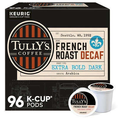 Tully's Coffee French Roast Decaf, Keurig K-Cup Pod, Dark Roast, 96 Count