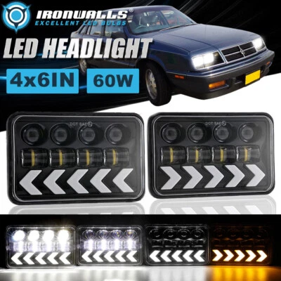 Par de faros LED 4x6" alto/bajo DRL giro dinámico para Chrysler LeBaron 1977-1992 Foto 1 de 4