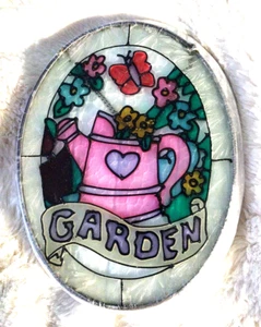 Stained Glass Oval Window Hanger * 8” X 6” * Flowers * Butterfly * Flower Pot - Picture 1 of 1