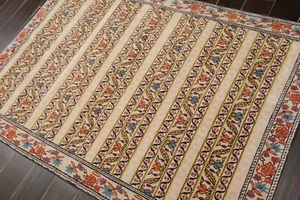 4' x 5'9" Hand Knotted Tibetan 100% Wool Arts & Craft Oriental Area Rug Beige - Picture 1 of 7