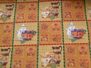 Unwashed Cotton Fabric Cranston Print Works Tea Pot Coffee Pot Fruit Bowls - Picture 1 of 1