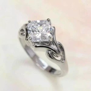 NEW 2.2Ct Asscher Cut Lab Created Diamond Engagement Ring 14K White Gold Finish - Picture 1 of 7