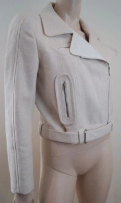 Jaqueta CARVEN feminina de algodão creme caixa motociclista comprimento curto ajustada com cinto UK12; 40 - Imagem 1 de 4