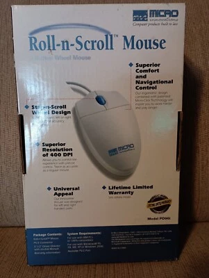 Micro Innovations PS/2 Roll-n-Scroll 3-Button Wheel Wired Mouse Model #PD96i New - Image 1 of 2