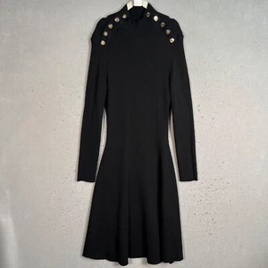 Maje Black Ribbed Long Sleeve Knit Dress W/ Button Details Size 40 - Picture 1 of 8