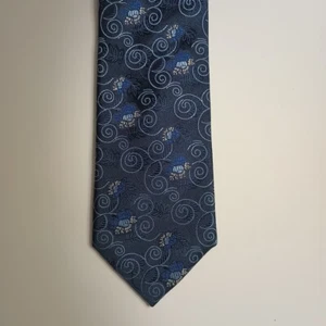 Haines & Bonner London Spirals & Floral  Blue Mens Silk Handmade Neck Tie - Picture 1 of 4