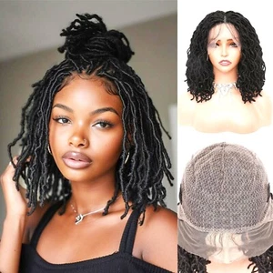 Short Goddess Curly Faux Locs Wigs for Women Full Lace Afro Curly Dreadlock Wigs - Picture 1 of 7