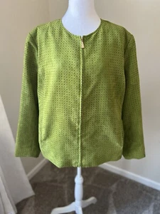 KORET-Lime Green/Aqua Faux Suede Jacket Blazer Zip Up Laser Cut Size 18W - Picture 1 of 11