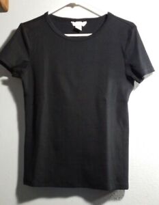 H&M Women's Junior's L Top Black Ribbed Stretch Short Sleeve Shirt