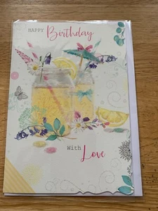 Ladies Female Open Birthday Greeting Card Lemonade /Cocktails Flowers - Picture 1 of 3