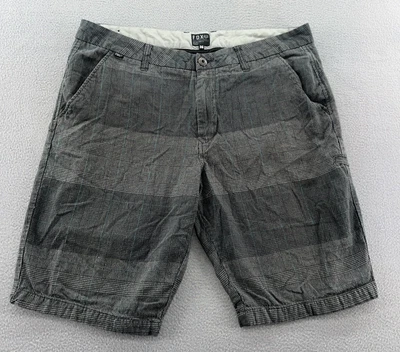 复古 Fox 短裤男式 36 码黑色灰色条纹斜纹布平前 — 第 1/4 张图片