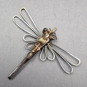 VTG Handcrafted Sterling Silver Dragonfly Brooch Pin 2.5" Glass Beads 7.37g - Picture 1 of 7