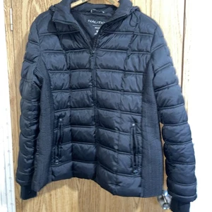 Nautica Black 2XL Quilted Puffer Jacket with Zipper Pockets Zip Off Hood Warm - Picture 1 of 10